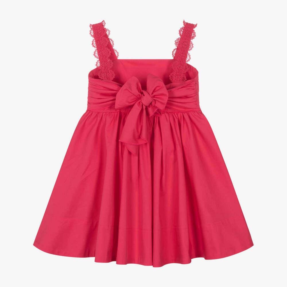 Mayoral-Girls Pink Cotton Dress with Lace Trim | Childrensalon