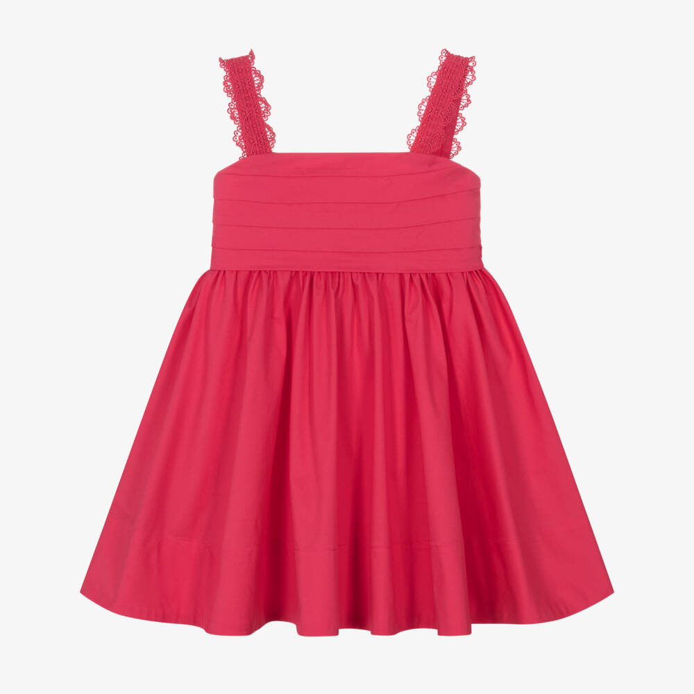 Mayoral-Girls Pink Cotton Dress with Lace Trim | Childrensalon