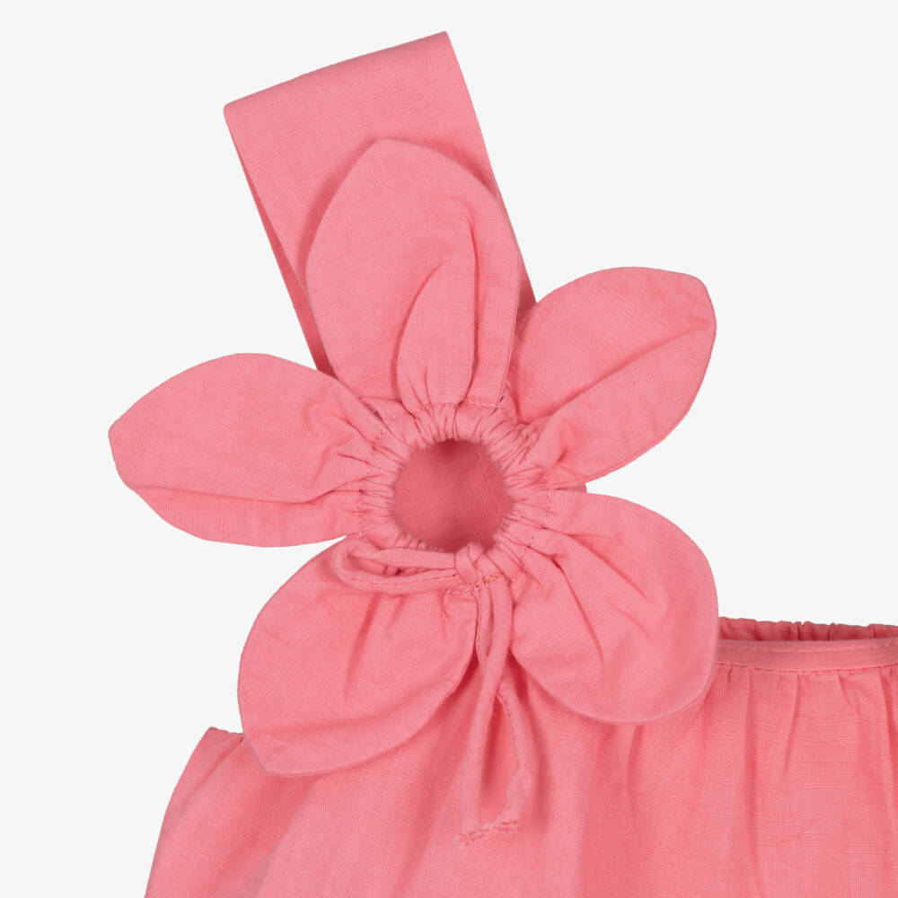 Mayoral-Girls Pink Cotton Flower Detail Trouser Set | Childrensalon