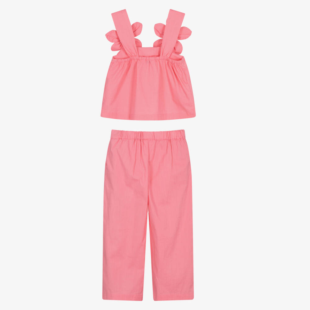 Mayoral-Girls Pink Cotton Flower Detail Trouser Set | Childrensalon