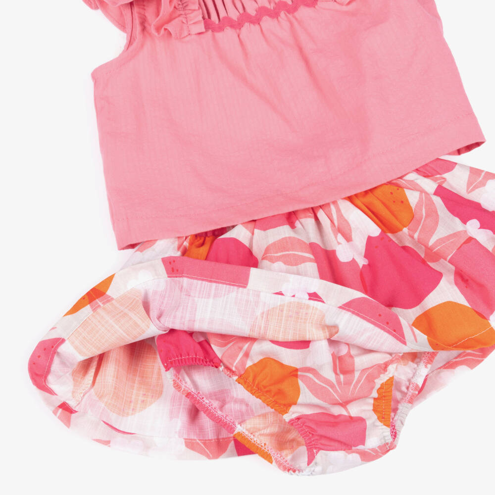 Mayoral-Girls Pink Cotton Fruit Print Skirt Set | Childrensalon