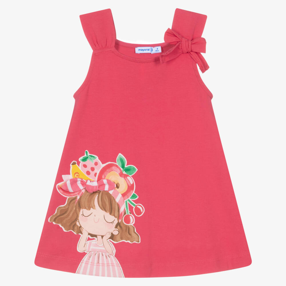 Mayoral-Girls Pink Cotton Jersey Girl & Fruit Dress | Childrensalon
