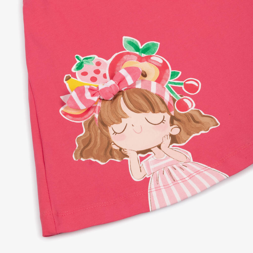Mayoral-Girls Pink Cotton Jersey Girl & Fruit Dress | Childrensalon