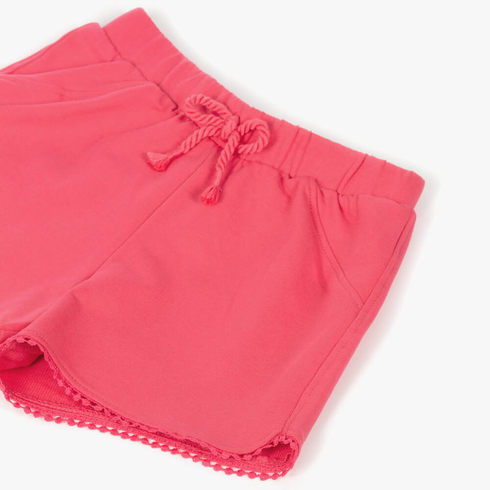 Mayoral-Girls Pink Cotton Jersey Shorts with Pom Pom Trim | Childrensalon