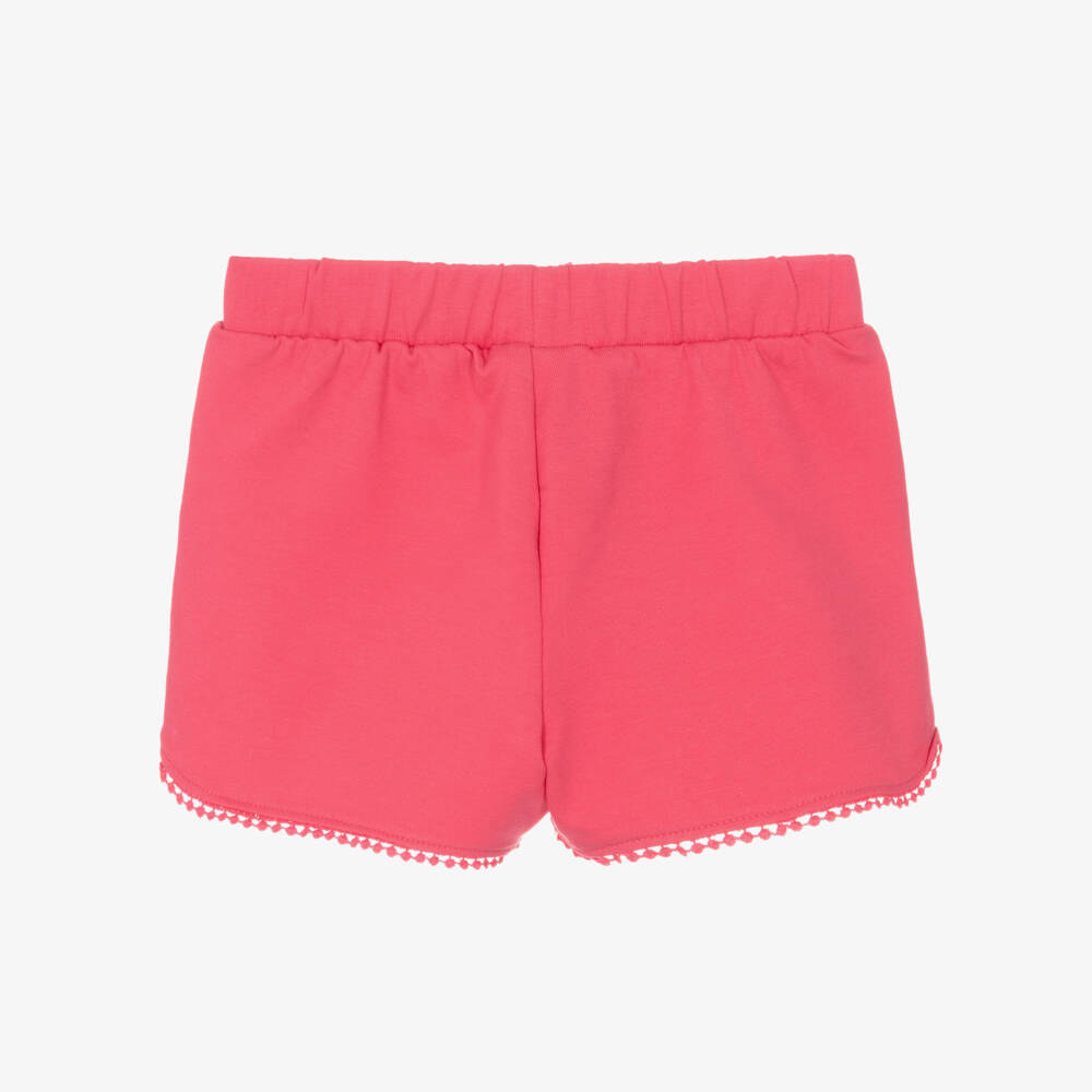 Mayoral-Girls Pink Cotton Jersey Shorts with Pom Pom Trim | Childrensalon