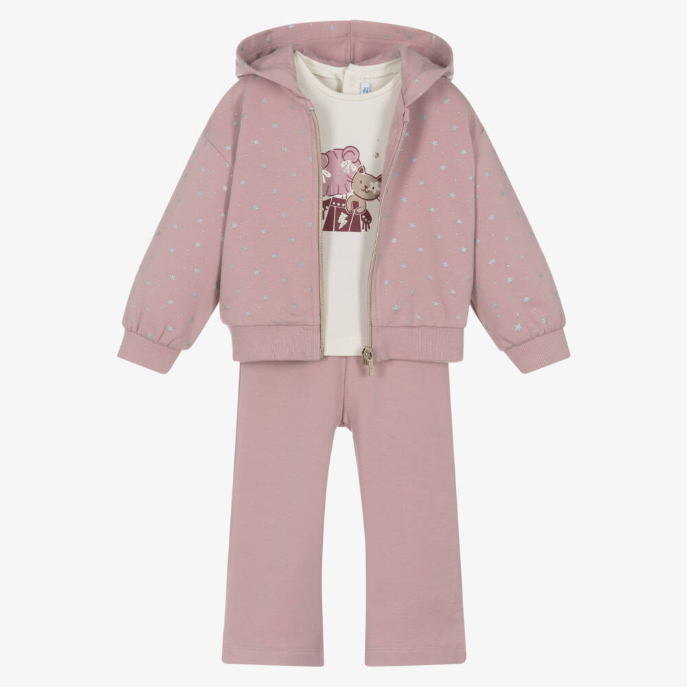Mayoral-Girls Pink Cotton Jersey Star Print Tracksuit Set | Childrensalon