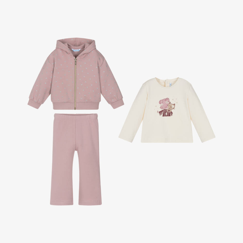 Mayoral-Girls Pink Cotton Jersey Star Print Tracksuit Set | Childrensalon