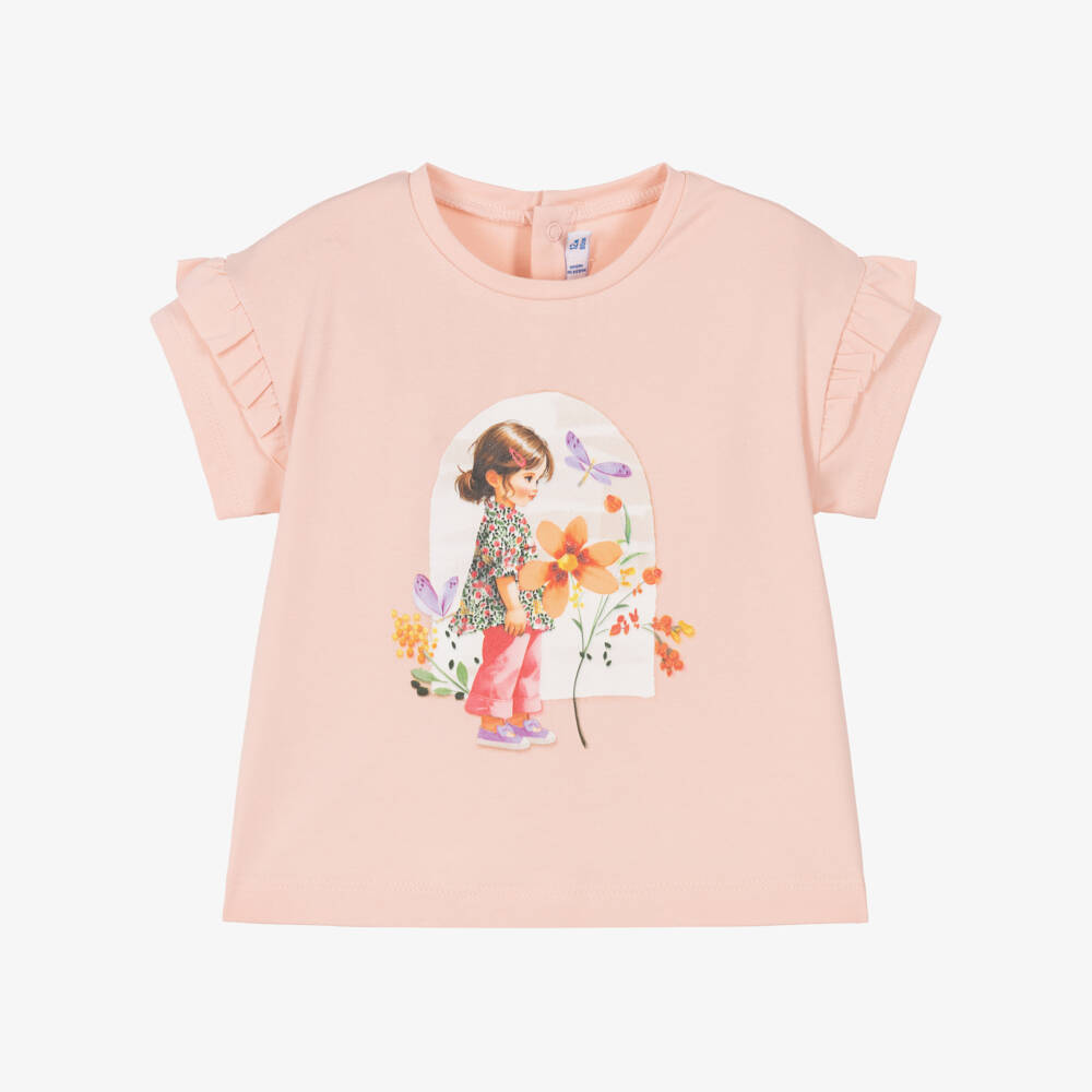 Mayoral-Розовая хлопковая футболка с очаровательной девочкой | Childrensalon