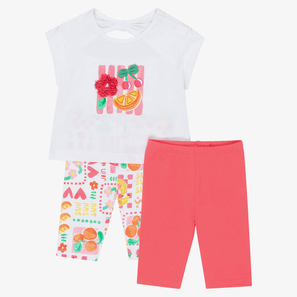 Mayoral-Girls Pink Cotton Leggings Set with Fruit Print | Childrensalon