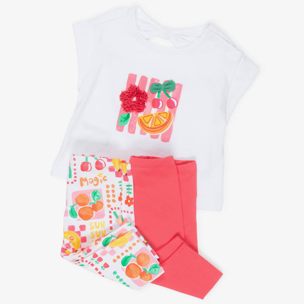 Mayoral-Girls Pink Cotton Leggings Set with Fruit Print | Childrensalon