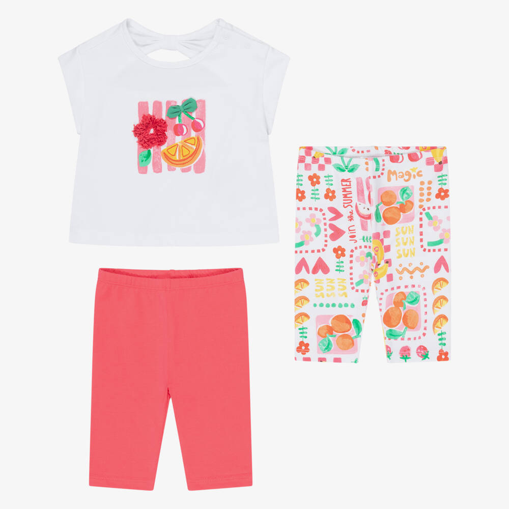Mayoral-Girls Pink Cotton Leggings Set with Fruits | Childrensalon
