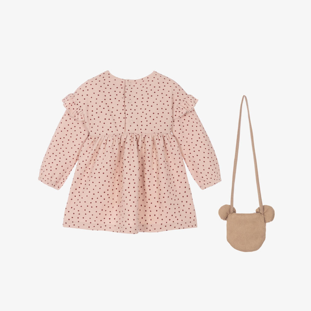 Mayoral-Girls Pink Cotton Polka Dot Dress Set | Childrensalon
