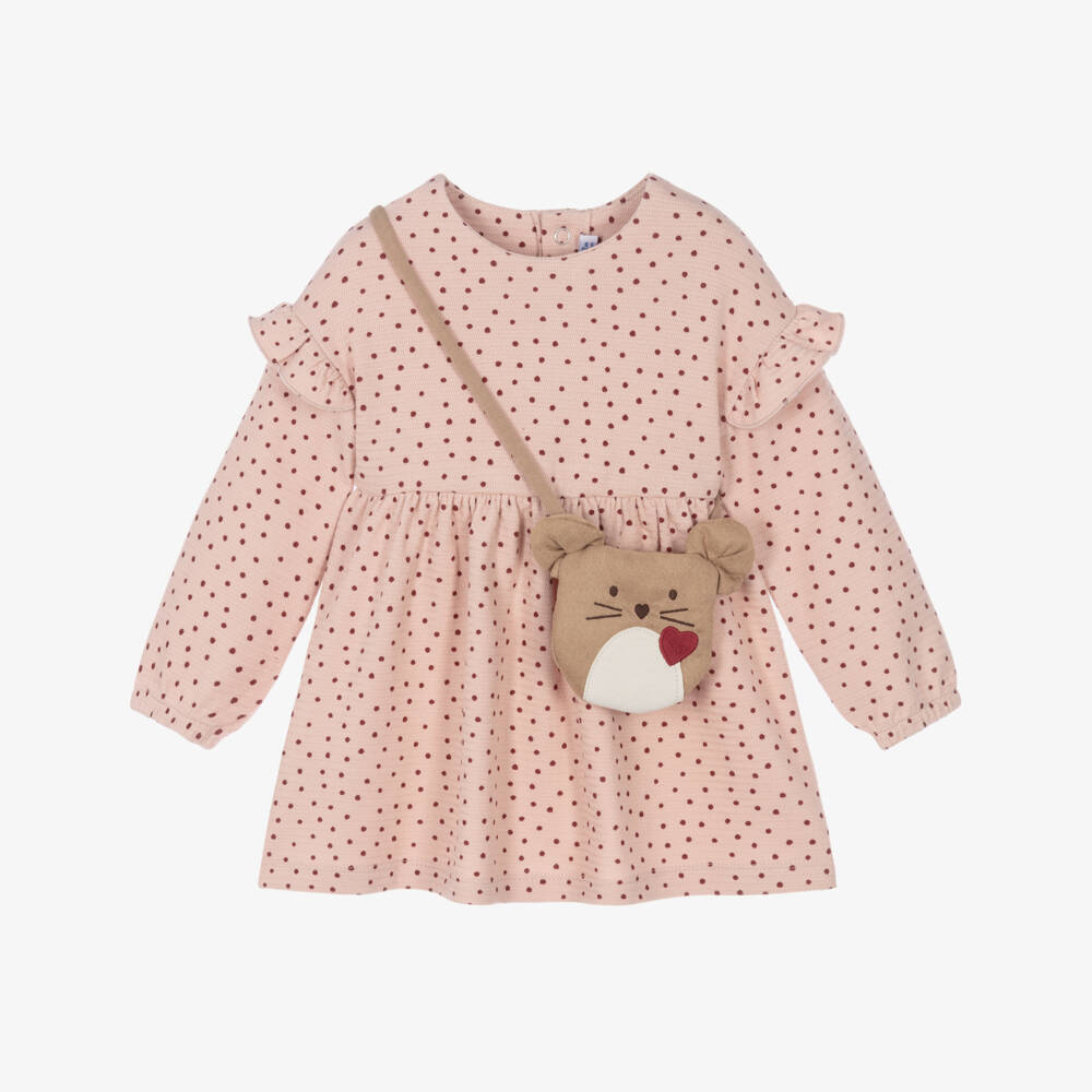 Mayoral-Girls Pink Cotton Polka Dot Dress Set | Childrensalon