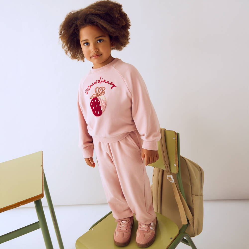Mayoral-Girls Pink Cotton Strawberry Tracksuit | Childrensalon