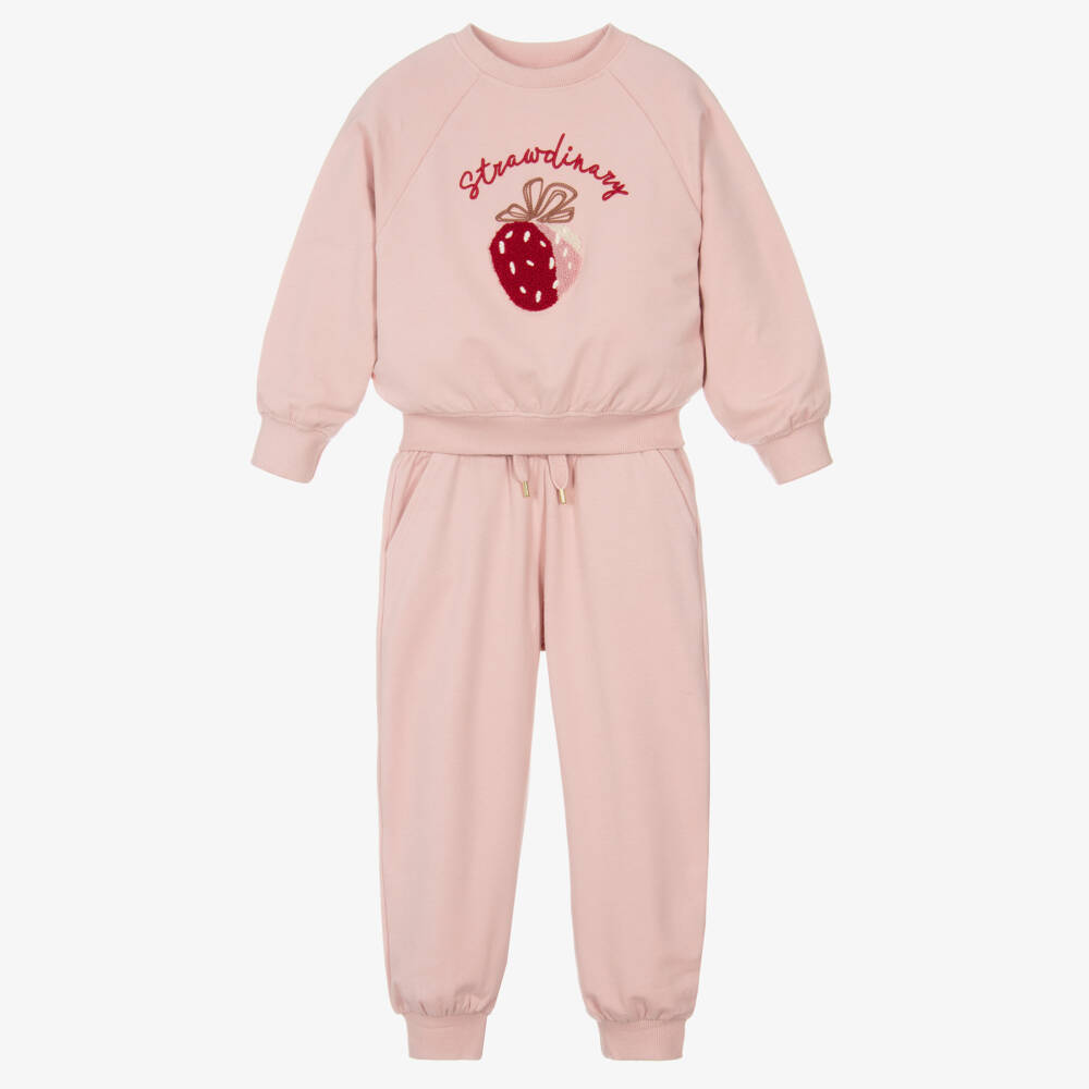 Mayoral-Girls Pink Cotton Strawberry Tracksuit | Childrensalon
