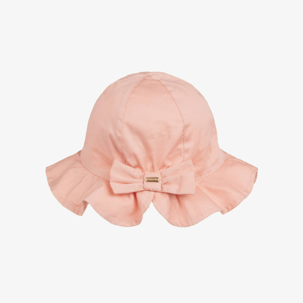 Mayoral-Girls Pink Cotton Sun Hat with Bow | Childrensalon
