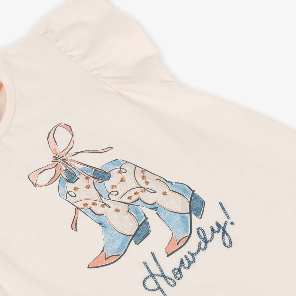 Mayoral-Girls Pink Cowboy Boot Print Cotton T-Shirt | Childrensalon