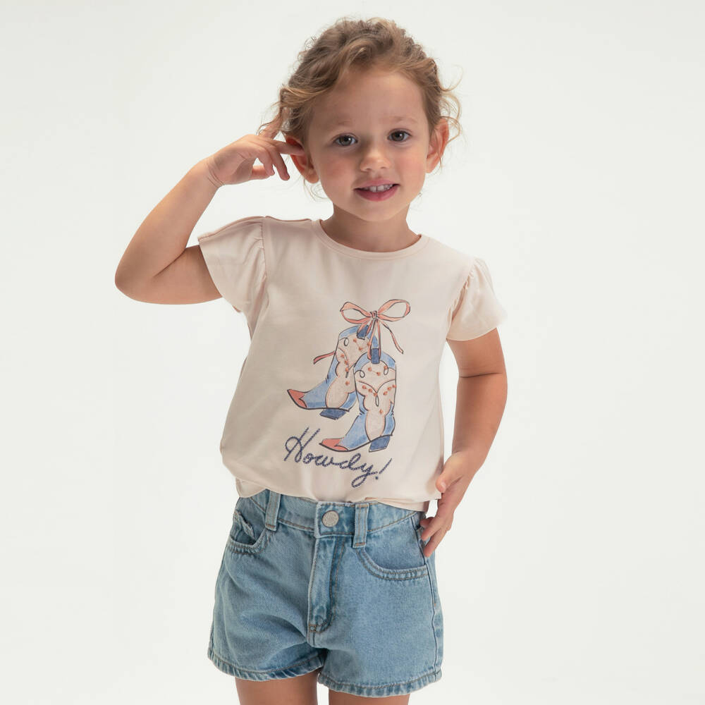Mayoral-Girls Pink Cowboy Boot Print Cotton T-Shirt | Childrensalon