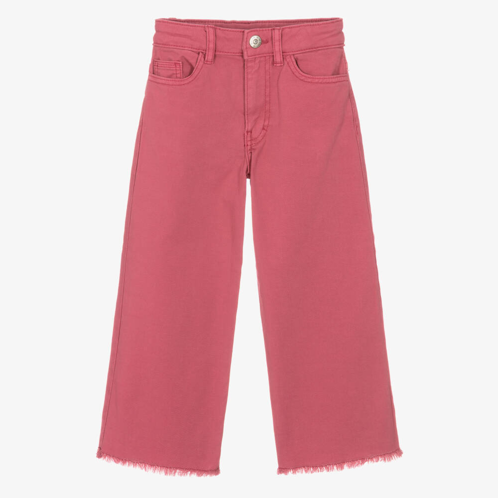 Mayoral-Girls Pink Denim Wide Leg Jeans | Childrensalon