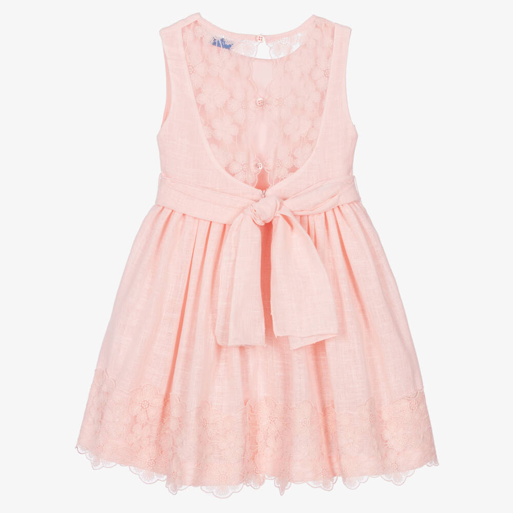 Mayoral-Girls Pink Dress with Floral Lace Panel | Childrensalon