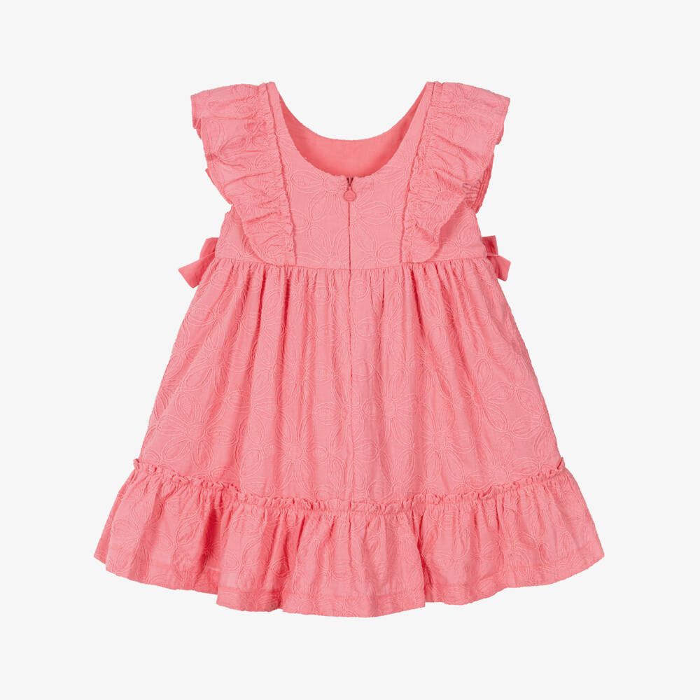 Mayoral-Girls Pink Embroidered Floral Cotton Dress | Childrensalon