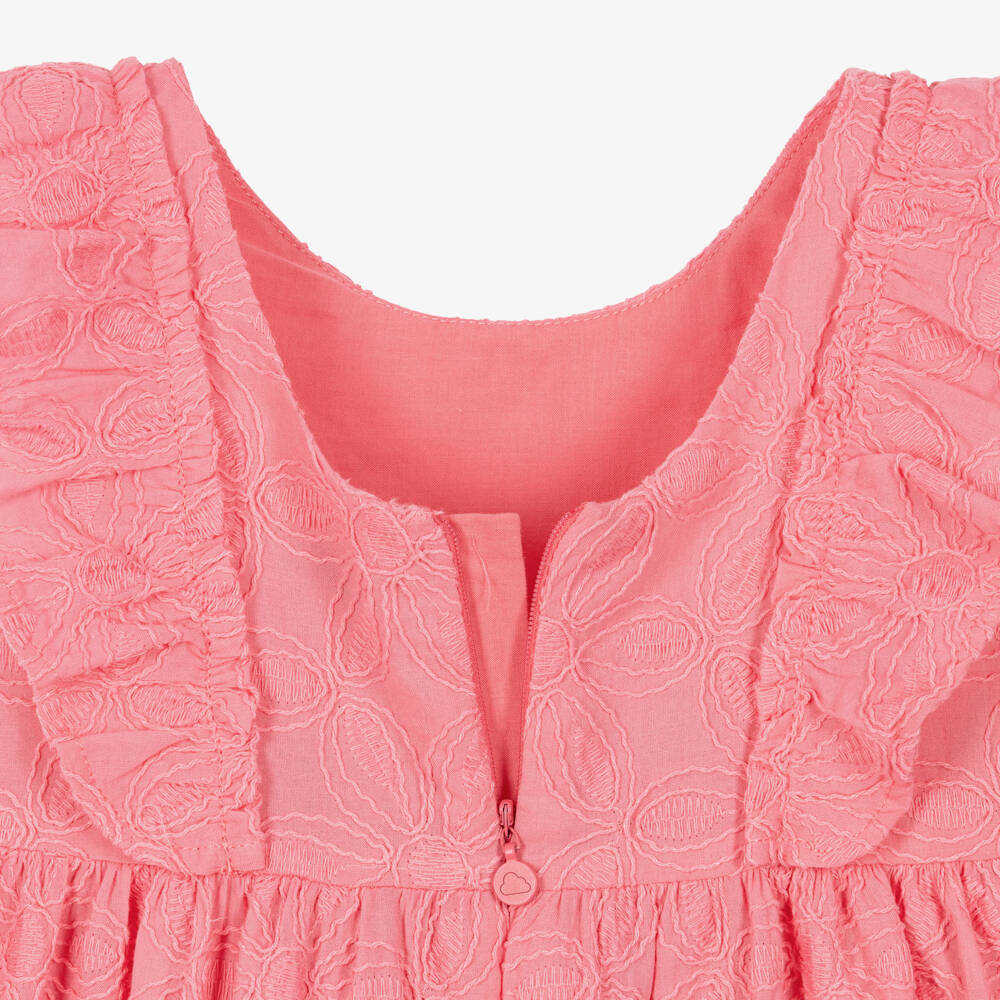 Mayoral-Girls Pink Embroidered Floral Cotton Dress | Childrensalon