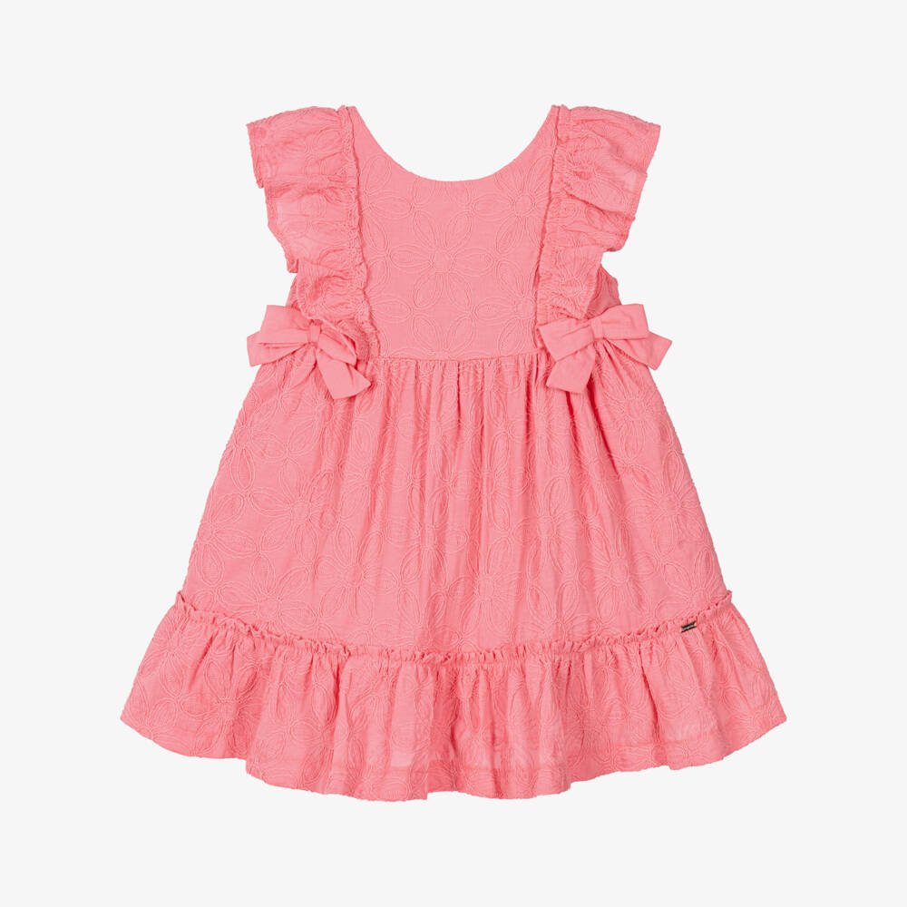 Mayoral-Girls Pink Embroidered Floral Cotton Dress | Childrensalon