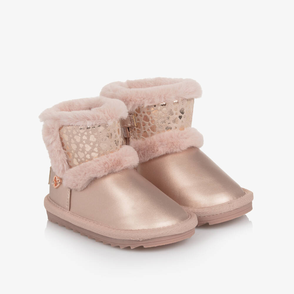 Mayoral-Girls Pink Faux Leather Boots with Faux Fur Lining | Childrensalon