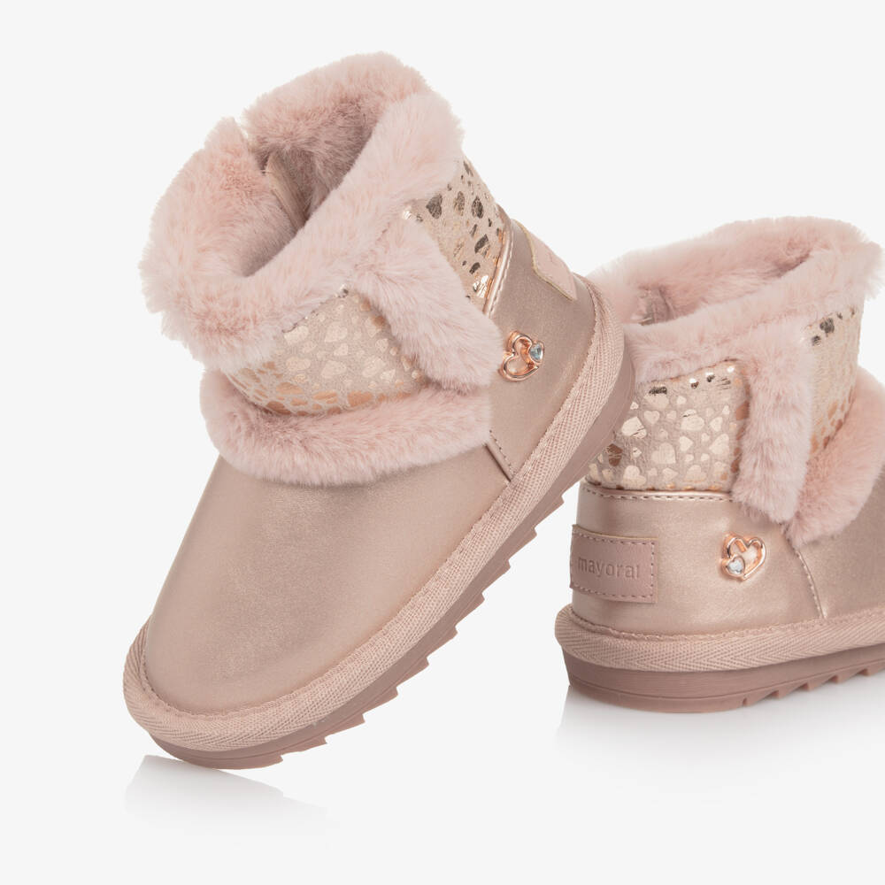 Mayoral-Girls Pink Faux Leather Boots with Faux Fur Lining | Childrensalon
