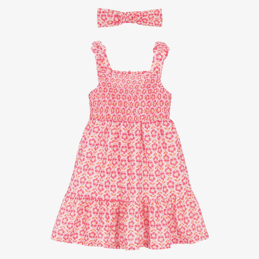 Mayoral-Girls Pink Floral Cotton Dress Set | Childrensalon