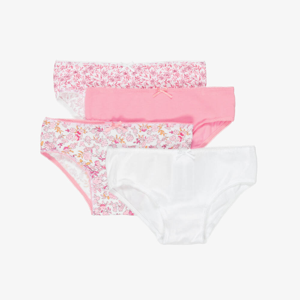 Mayoral-Girls Pink Floral Cotton Knickers (4 Pack) | Childrensalon