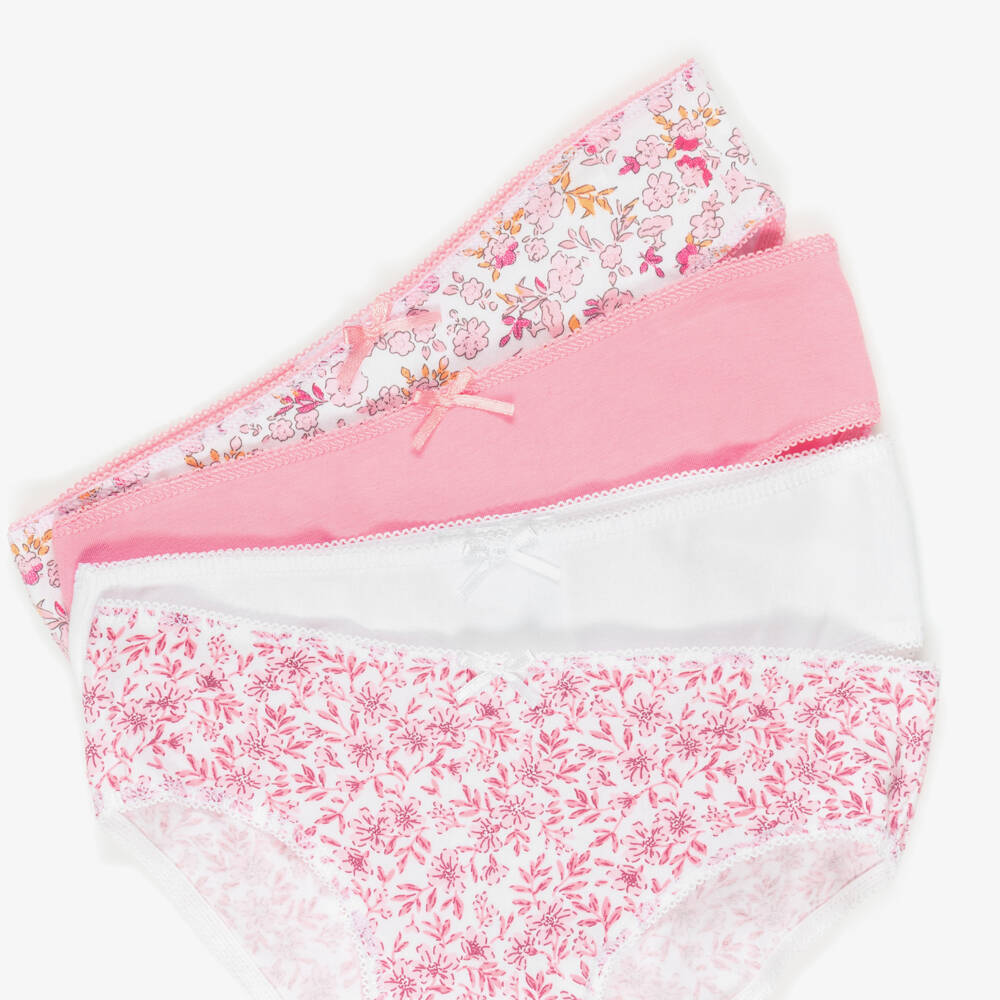 Mayoral-Girls Pink Floral Cotton Knickers (4 Pack) | Childrensalon