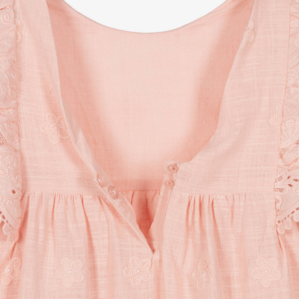 Mayoral-Girls Pink Floral Embroidered & Lace Trim Dress | Childrensalon