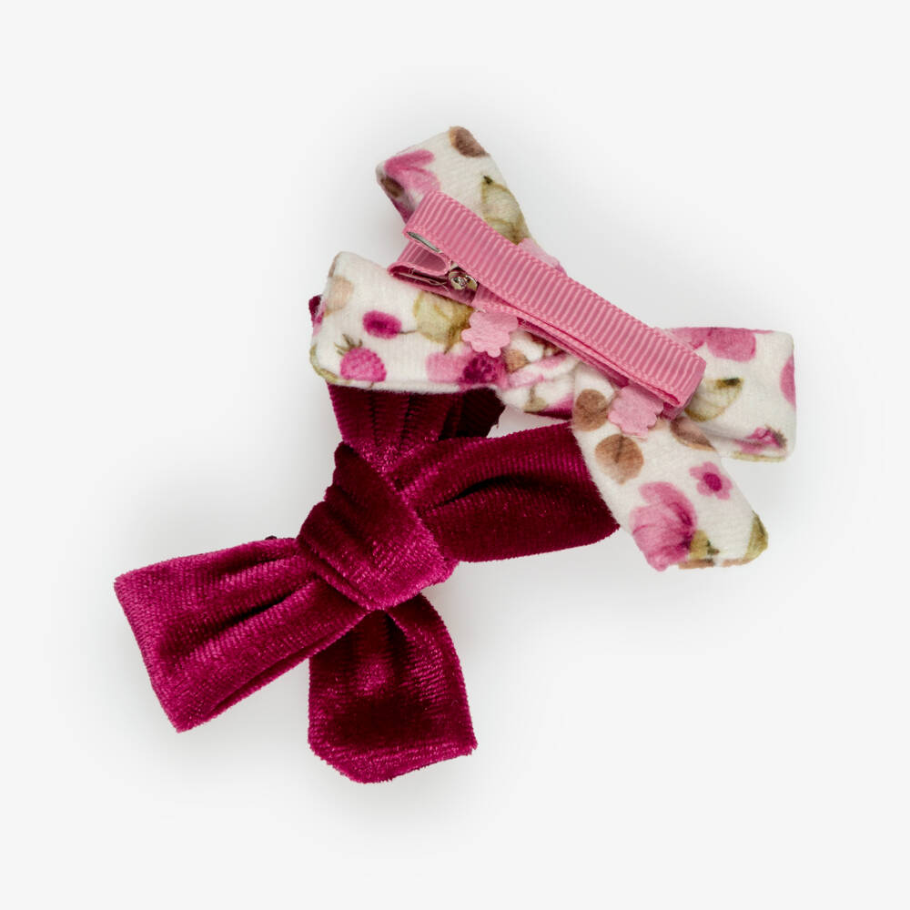 Mayoral-Girls Pink & Floral Hair Clips (2 Pack) | Childrensalon