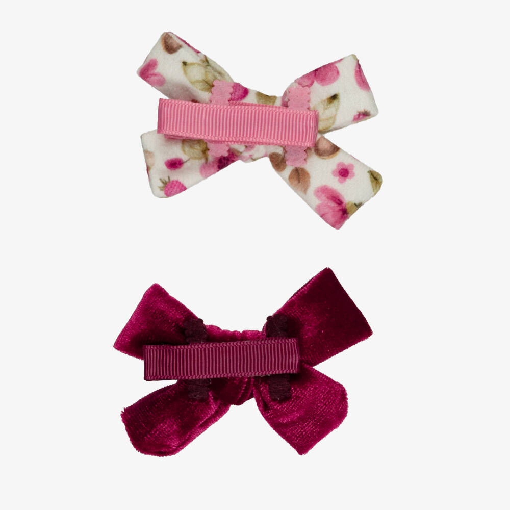 Mayoral-Girls Pink & Floral Hair Clips (2 Pack) | Childrensalon