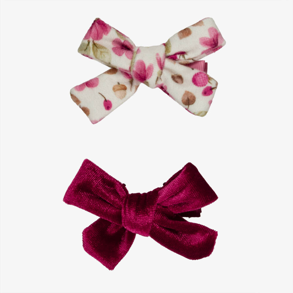 Mayoral-Girls Pink & Floral Hair Clips (2 Pack) | Childrensalon