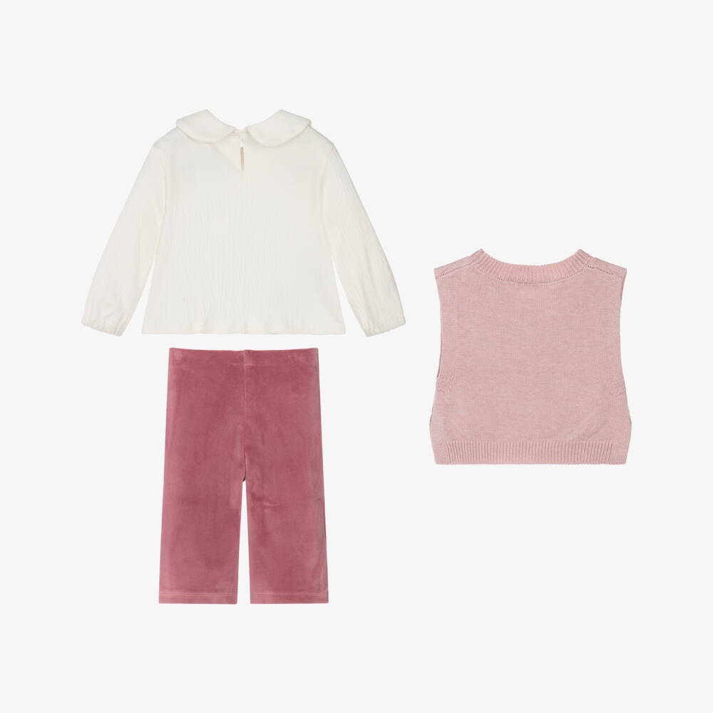 Mayoral-Girls Pink Flower Velour Trouser Set | Childrensalon