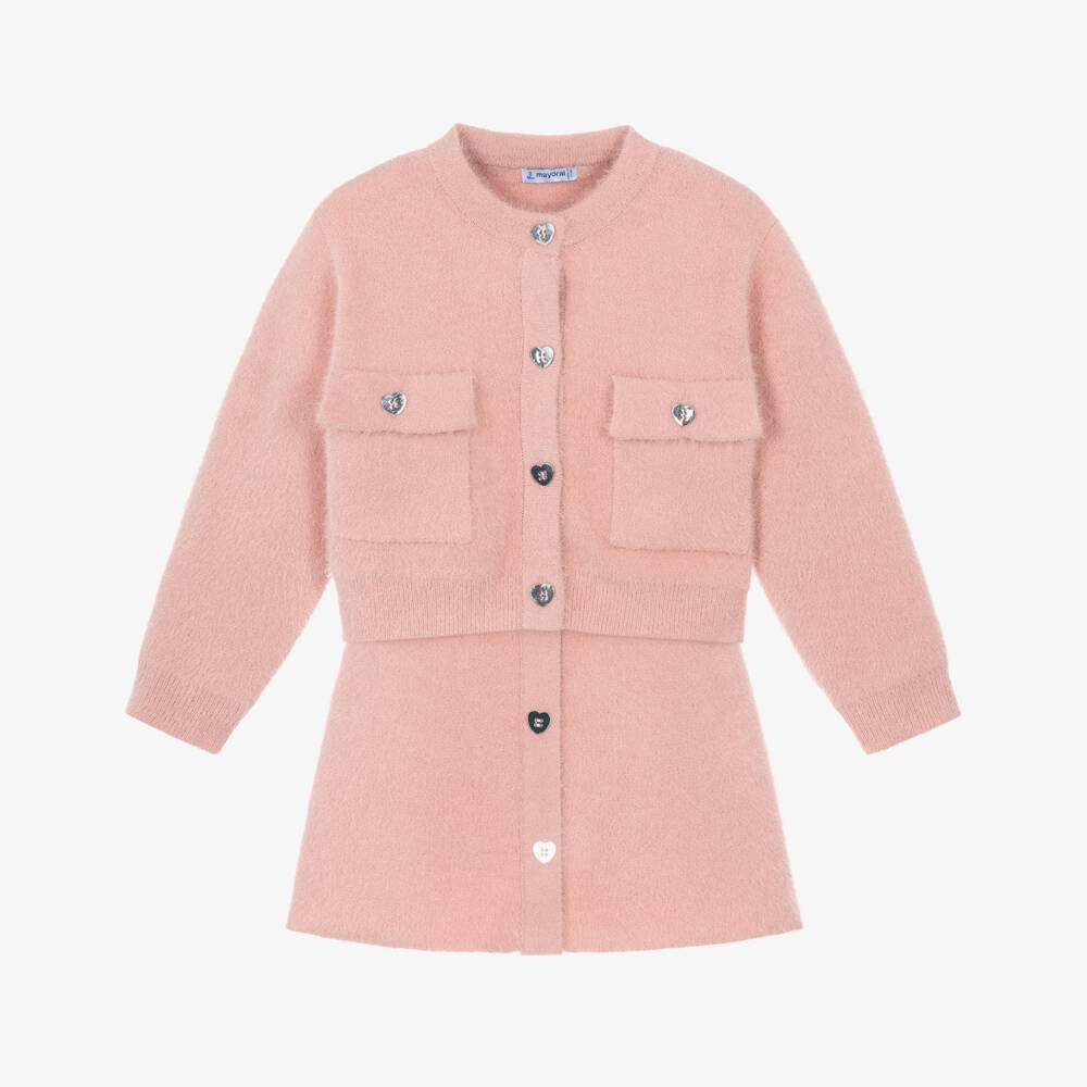 Mayoral-Girls Pink Fluffy Knit Skirt Set | Childrensalon