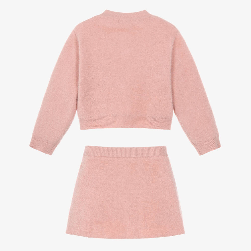Mayoral-Girls Pink Fluffy Knit Skirt Set | Childrensalon