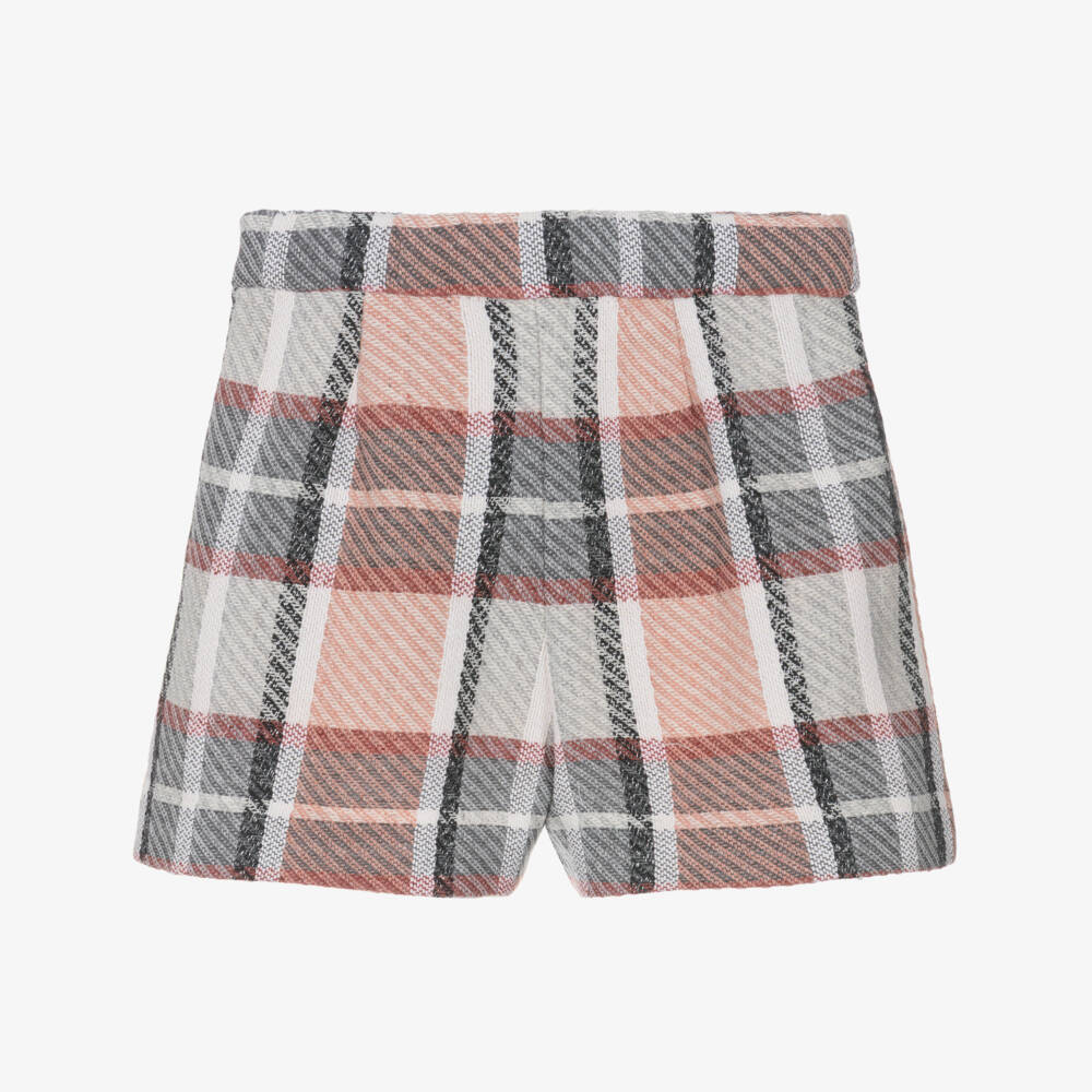 Mayoral-Girls Pink & Grey Check Woven Shorts | Childrensalon