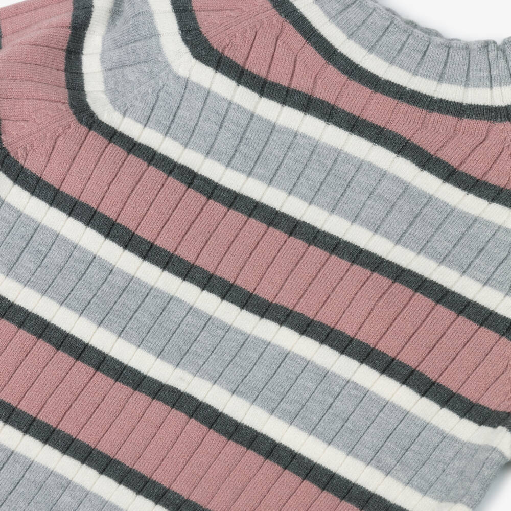 Mayoral-Girls Pink & Grey Stripe Roll Neck Top | Childrensalon