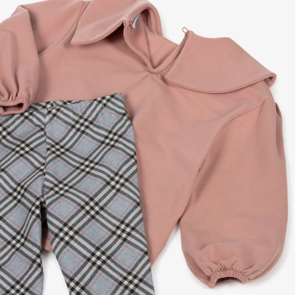 Mayoral-Girls Pink & Grey Tartan Check Cotton Leggings Set | Childrensalon