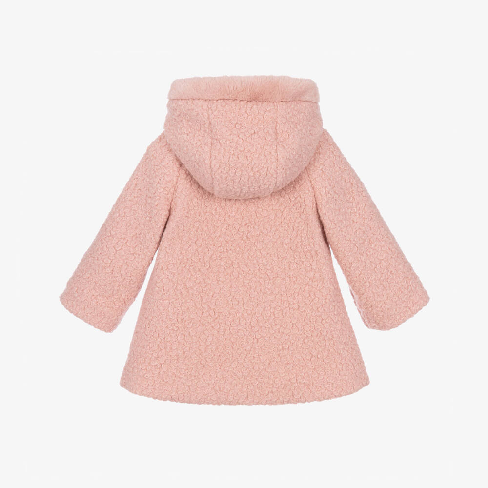 Mayoral-Girls Pink Hooded Bouclé Coat | Childrensalon