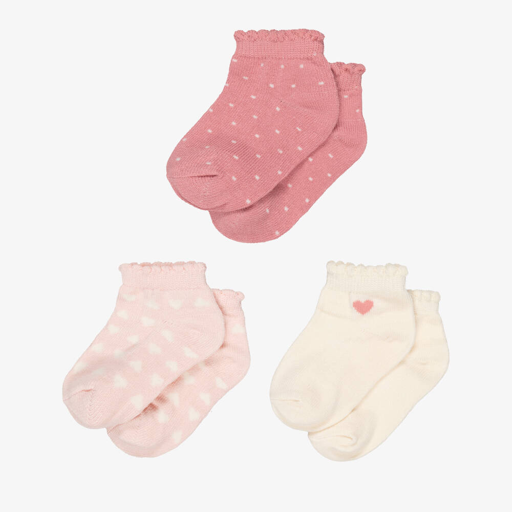 Mayoral-Girls Pink & Ivory Ankle Socks Set (3 Pack) | Childrensalon