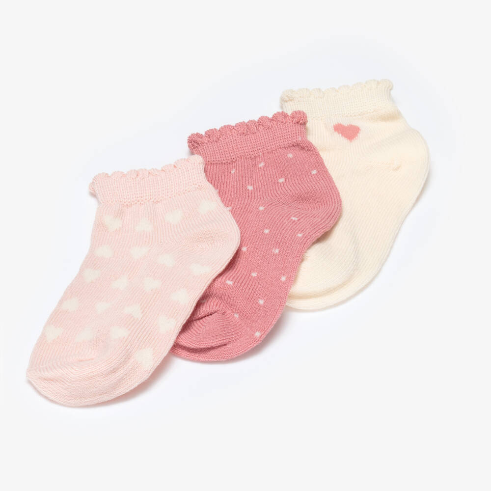 Mayoral-Girls Pink & Ivory Ankle Socks Set (3 Pack) | Childrensalon