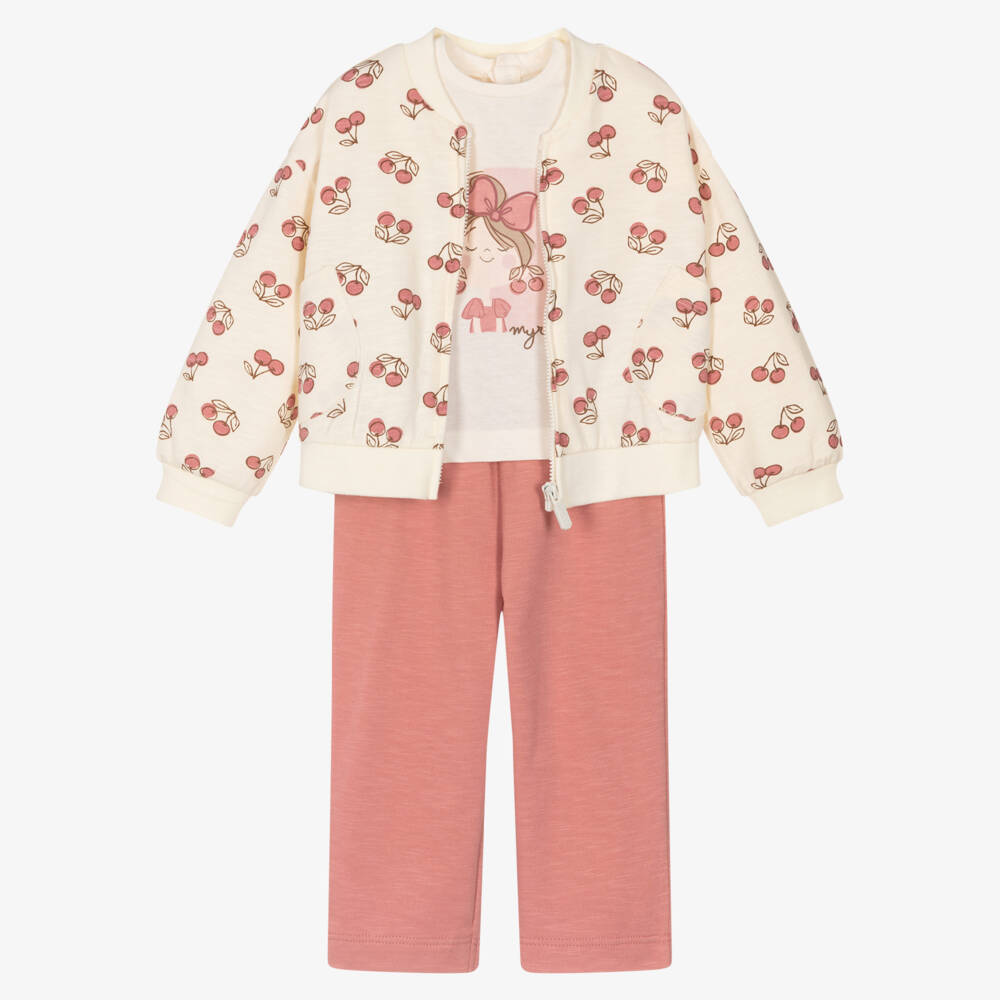 Mayoral-Girls Pink & Ivory Cotton Jersey Trouser Set  | Childrensalon