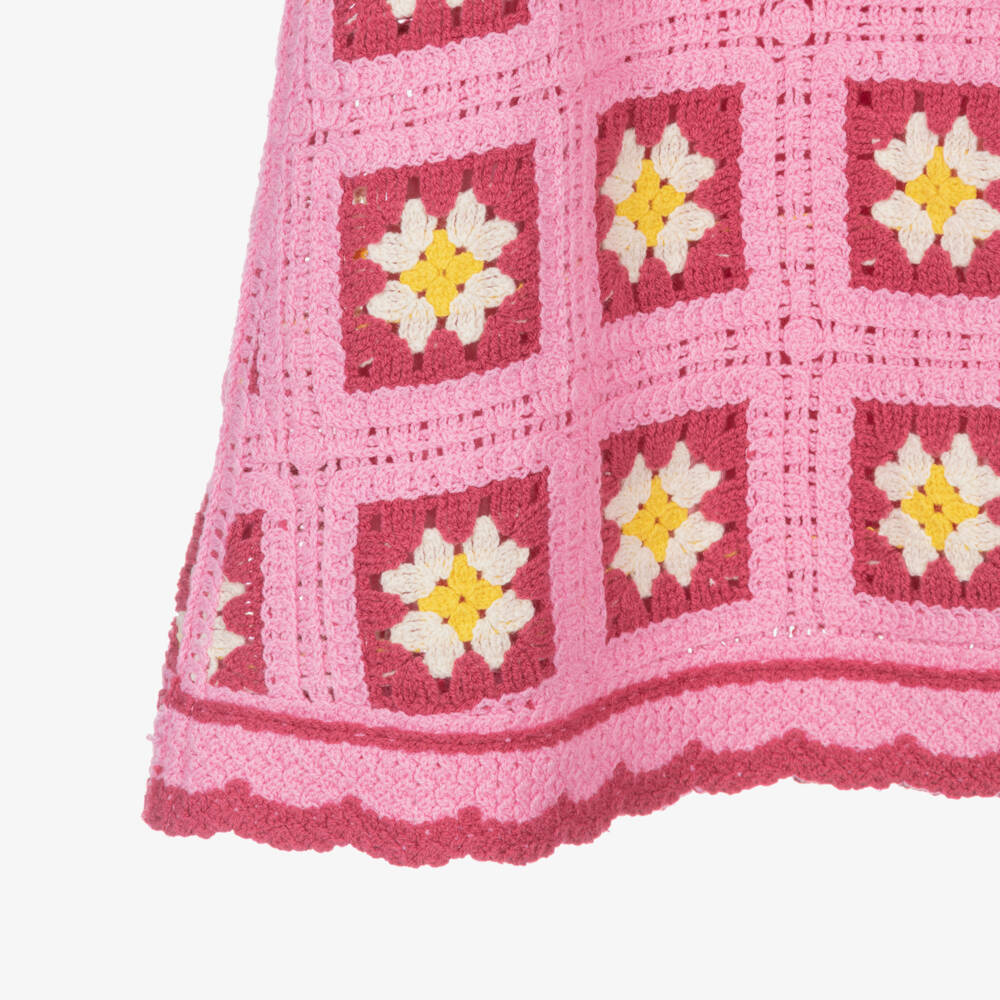 Mayoral-Girls Pink & Ivory Crochet Flower Dress | Childrensalon