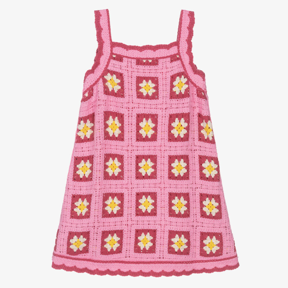 Mayoral-Girls Pink & Ivory Crochet Flower Dress | Childrensalon