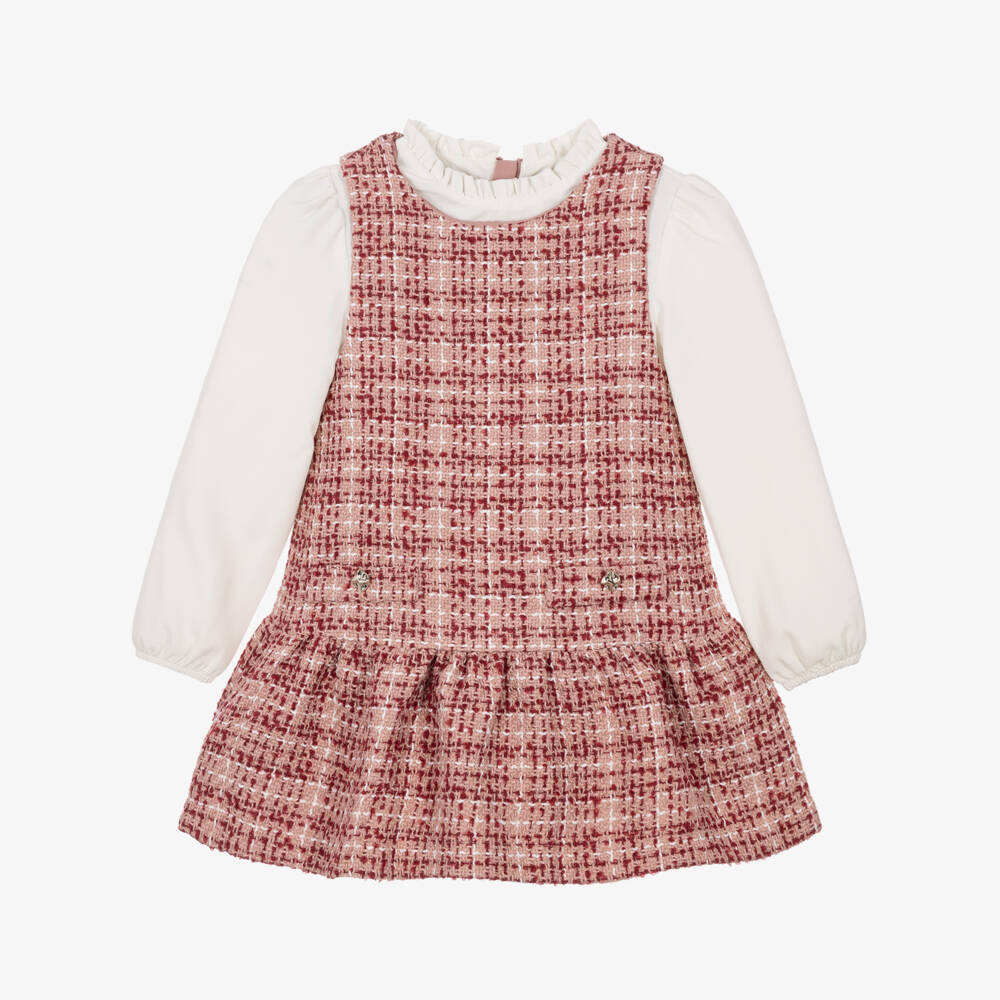 Mayoral-Girls Pink & Ivory Tweed Dress | Childrensalon