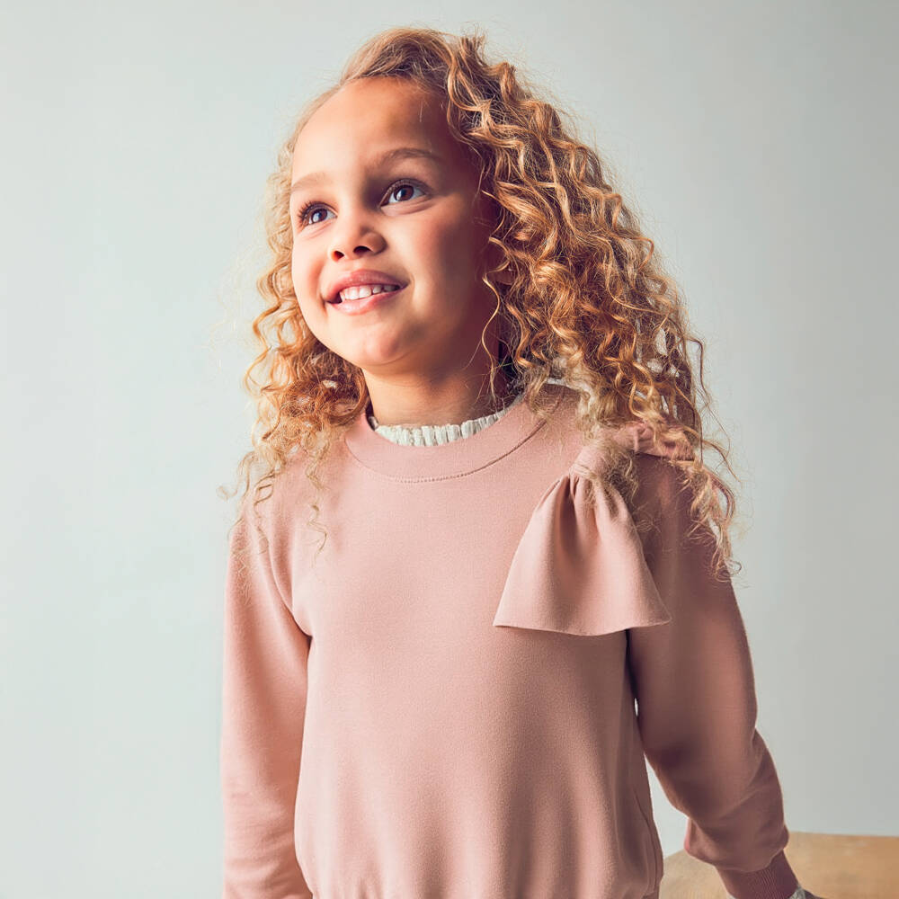 Mayoral-Girls Pink Jersey Sweatshirt with Shoulder Bow | Childrensalon